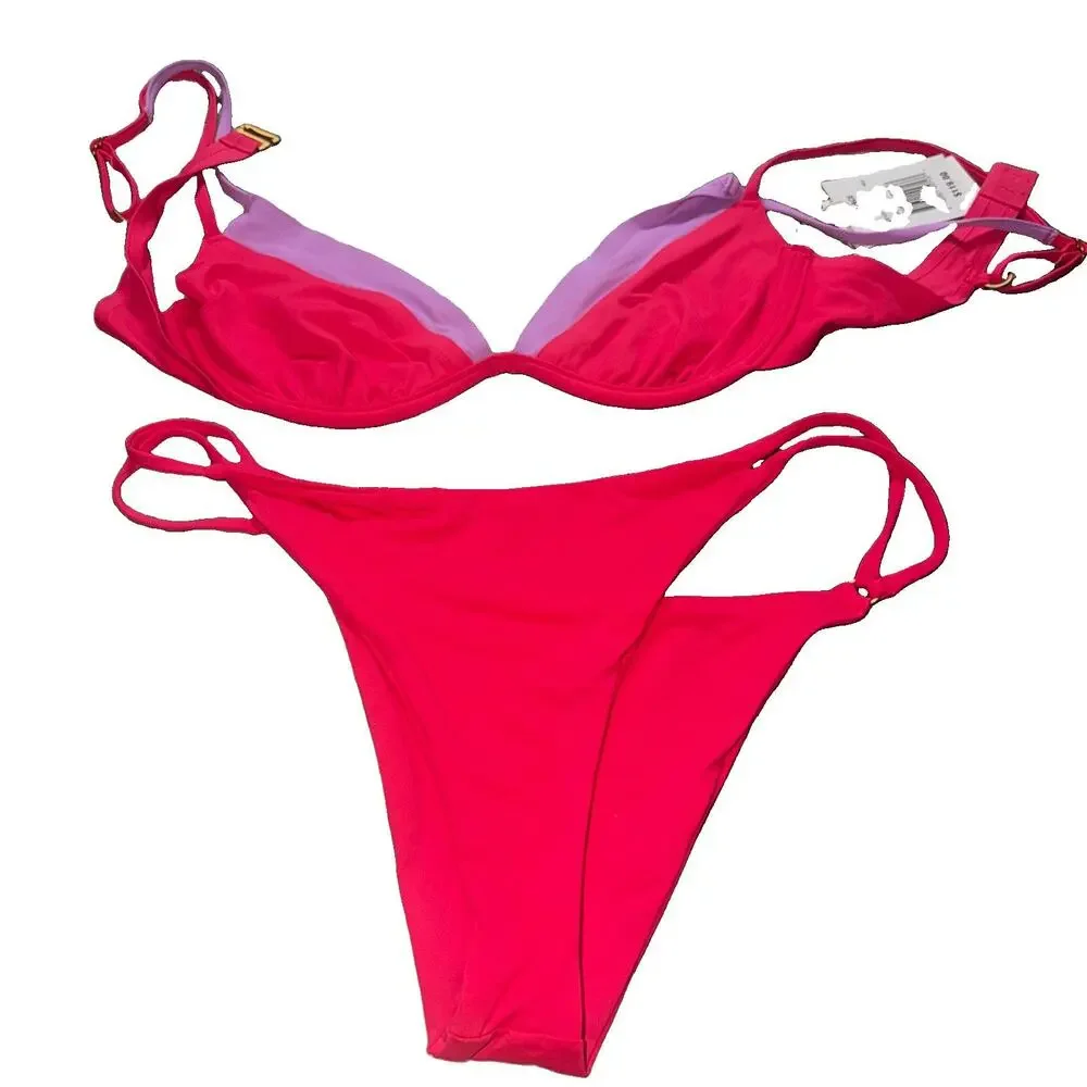 NWT L SPACE FUSED ZENDAYA TOP BIKINI MEDIUM CORAL AND PURPLE AN1